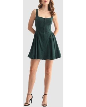 Lush Corduroy Button Flare Minidress - Green