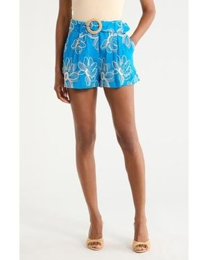 Ramy Brook Teddy Embroidered Belted Shorts - Blue