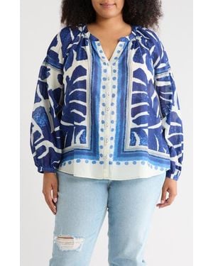DR2 by Daniel Rainn Border Print Button-Up Shirt - Blue