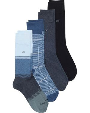 Calvin Klein 4-Pack Flat Knit Dress Crew Socks - Blue