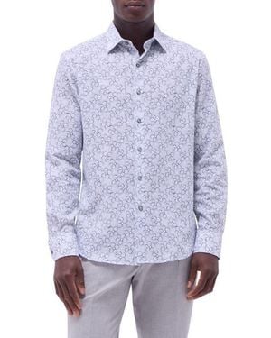 Bugatchi Julian Floral Cotton Button-Up Shirt - Blue