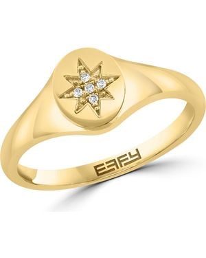 Effy 14K Diamond Starburst Signet Ring - Metallic