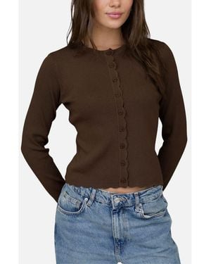 Blu Pepper Scallop Trim Cardigan - Brown