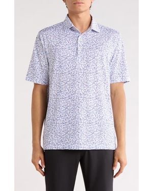 Greg Norman Ocean Floral Print Knit Polo - Blue