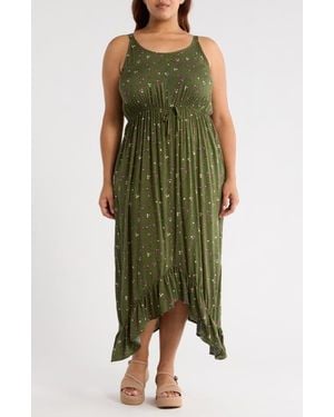 Bobeau Ruffle Asymmetric Slipdress - Green