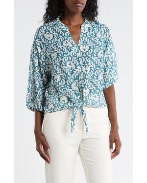 Halogen® Tie Front Top - Blue