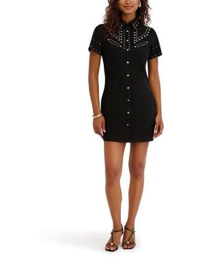 Kensie Studded Button Front Shirtdress - Black