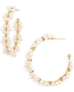 Cara Beaded Flower Hoop Earrings - Metallic
