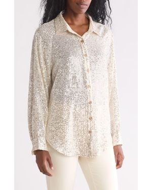 Wishlist Sequined Button-Up Blouse - Natural