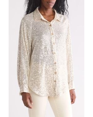 Wishlist Sequined Button-Up Blouse - Natural