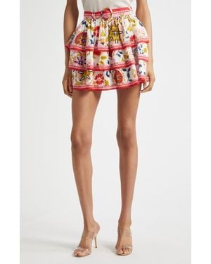 Ramy Brook Marla Mixed Print Tiered Cotton Blend Miniskirt