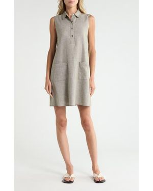 Theory Linen Blend Shirtdress - Gray