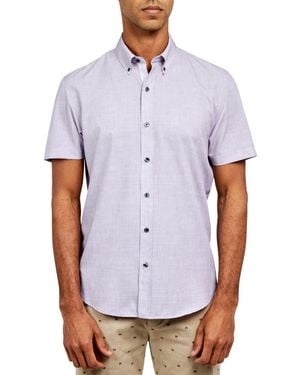 Con.struct Slim Fit Four-Way Stretch Performance Chambray Short Sleeve Button-Down Shirt - White