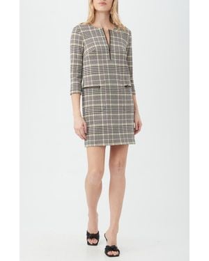 Trina Turk Venda Plaid Three-Quarter Sleeve Shift Dress - Gray