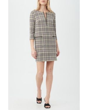 Trina Turk Venda Plaid Three-Quarter Sleeve Shift Dress - Gray