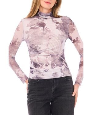 1.STATE Mock Neck Long Sleeve Mesh Top - Multicolor