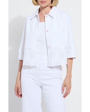 Lyssé Gem Eyelet Detail Stretch Cotton Denim Jacket - White