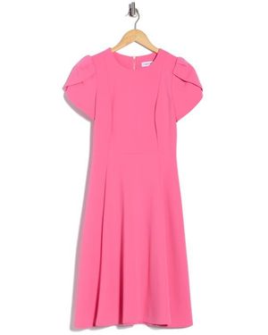 Calvin Klein Tulip Sleeve Fit & Flare Dress - Pink