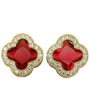 Panacea Crystal Halo Clover Stud Earrings - Red
