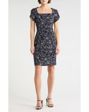 Connected Apparel Floral Tulip Sleeve Sheath Dress - Black