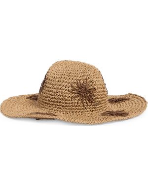 Steve Madden Floral Embroidered Straw Floppy Hat - Brown