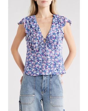 Rails Carmine Ruffle Collar Top - Blue