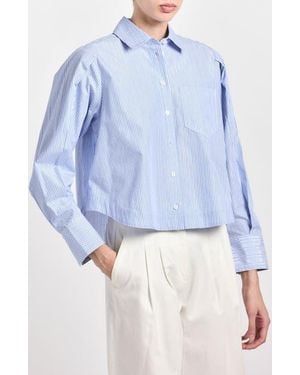 10 Crosby Derek Lam Estrella Stripe Stretch Cotton Crop Button-Up Shirt - Blue