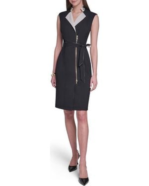 Halston Belted Moto Sheath Dress - Black