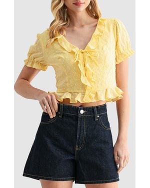 Lush Ruffle Trim Tie Front Top - Multicolor