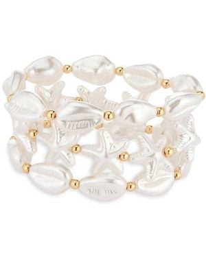 Natasha Couture Set Of 3 Pearly Shell & Starfish Beaded Stretch Bracelets - White