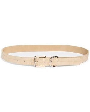 Steve Madden Buckle Croc Embossed Faux Leather Belt - Natural