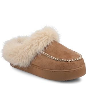 Journee Collection Taran Faux Shearling Lined Slipper - Brown