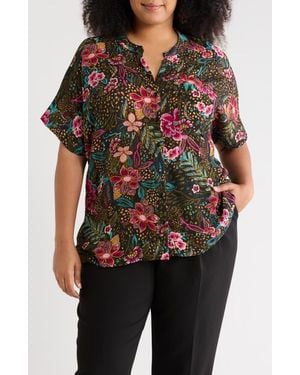 Tahari Elbow Sleeve Button-Up Shirt - Black