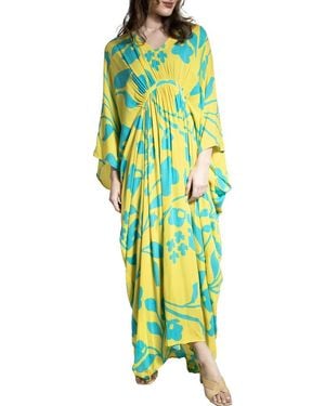 Saachi Floral Print Cover-Up Kaftan - Yellow