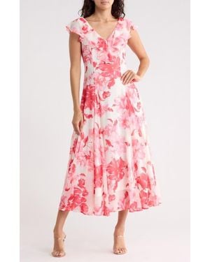 Wayf Floral Godet Midi Dress - Pink
