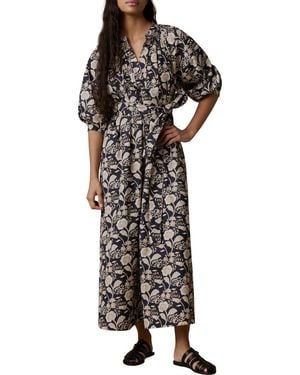 Faherty Kaia Coastal Floral Print Poplin Midi Dress - Black