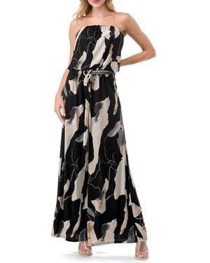 O.L. Chevron Print Strapless Wide Leg Jumpsuit - Black