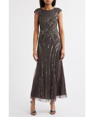 Pisarro Nights Embellished Cap Sleeve Gown - Brown