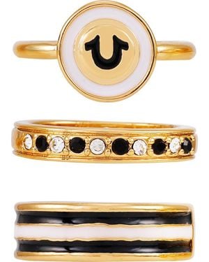 True Religion Set Of 3 Stackable Signet & Band Rings - Metallic