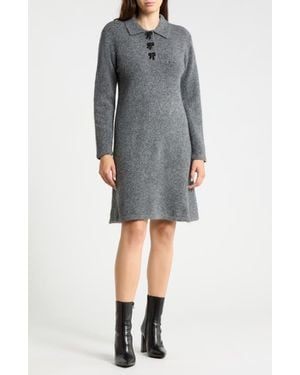B.Young Collared Long Sleeve Sweater Dress - Gray
