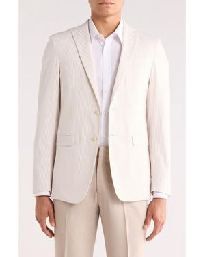 John Varvatos Pinstripe Notch Lapel Stretch Cotton Blazer - Natural