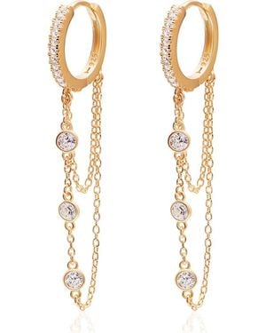 Gabi Rielle 14K Sterling Pave Cz Huggie Hoop & Dangle Earrings - White
