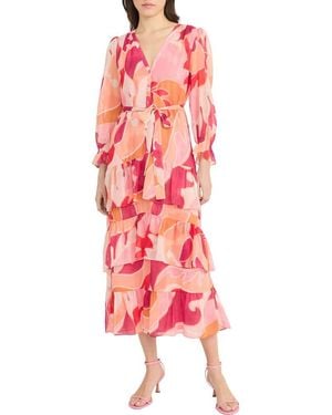 Donna Morgan Long Sleeve Ruffle Tiered Maxi Dress - Pink