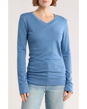 Go Couture V-Neck Long Sleeve T-Shirt - Blue