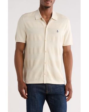 Original Penguin Honeycomb Stripe Cotton Polo Sweater - Natural