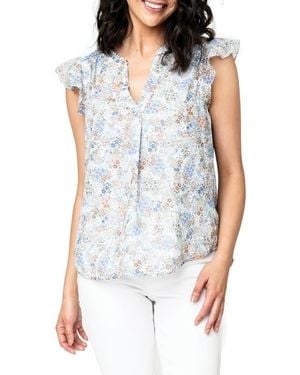 Gibsonlook Floral Flutter Sleeve Top - White