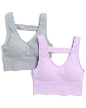 90 Degrees Bianca 2-Pack V-Neck Rib Seamless Bralettes - Multicolor