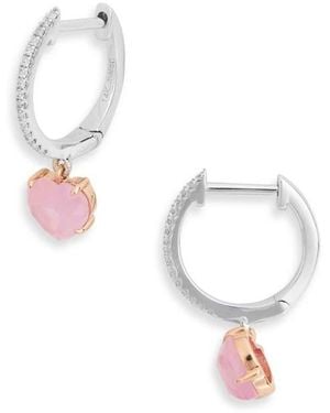 Meira T Diamond & Sapphire Heart Drop Huggie Hoop Earrings - White