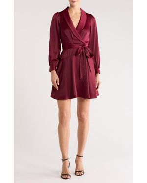 Vince Camuto Shawl Collar Long Sleeve Satin Dress - Red