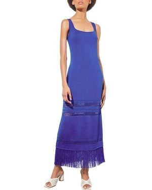 Ming Wang Fringe Hem Pointelle Maxi Sweater Dress - Purple